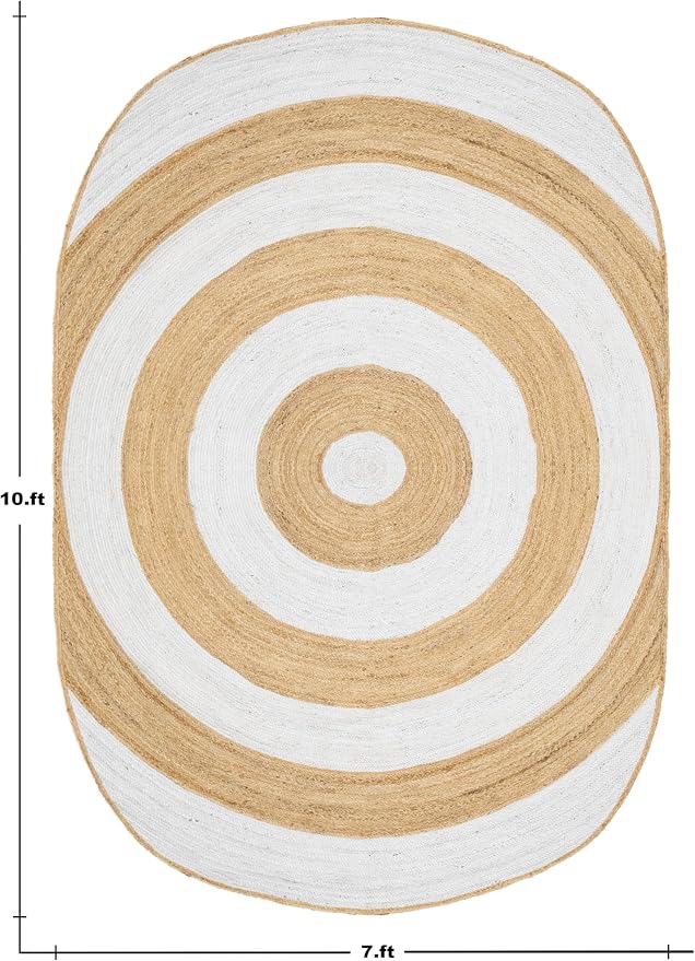 2.6x10 Oval Kilim Jute Runner – Natural Jute, Hand Braided Flatweave Rug - Image 3