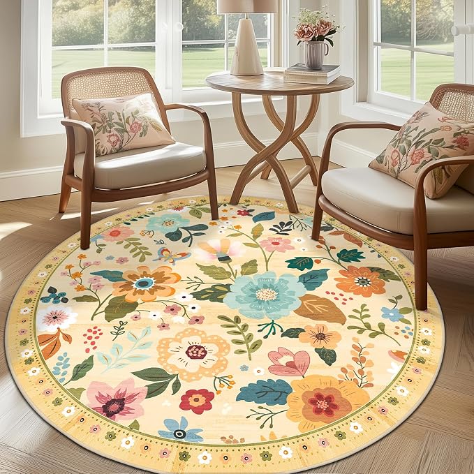 Floral 4ft Area Rug Machine Washable Soft Print Boho Carpet Non Slip Doormat - Image 9