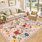 Area Rug Living Room Rugs: Floral 4x6 Washable Rug Vintage Soft Boho Non-Slip - Image 2