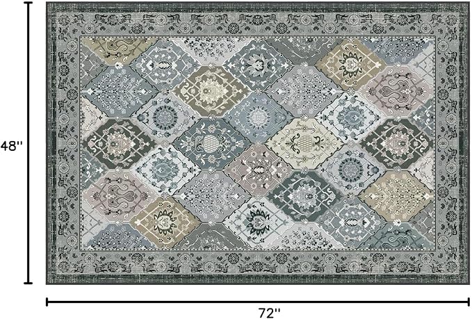 Phantoscope Washable Area Rug 4'x6' Non-Slip, Vintage Boho Rugs - Image 2