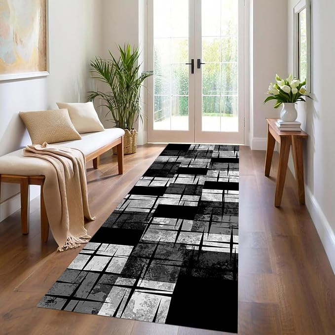 Distressed Checkered Runner Rugs, Washable Runner Rug - Image 4