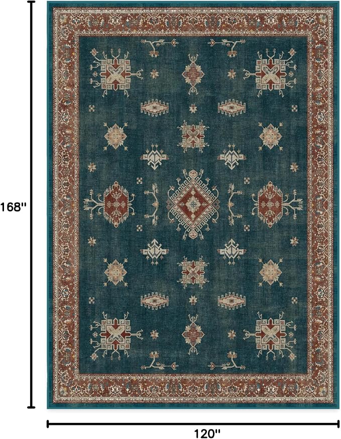 RUGGABLE Washable Vintage Area Rug – Verena Teal Blue 10x14, Stain-Resistant - Image 2