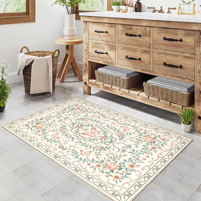 GarveeHome 2x3 Floral Area Rug Non Slip Entryway Mat Low Pile Stain Resistant - Image 8