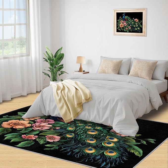 Peacock Peony Rugs for Bedroom - Image 4