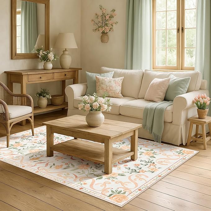 Orange Rug Bow Floral Rug 3x5, Washable Boho Area Rugs Non Slip Low Pile Carpet - Image 8