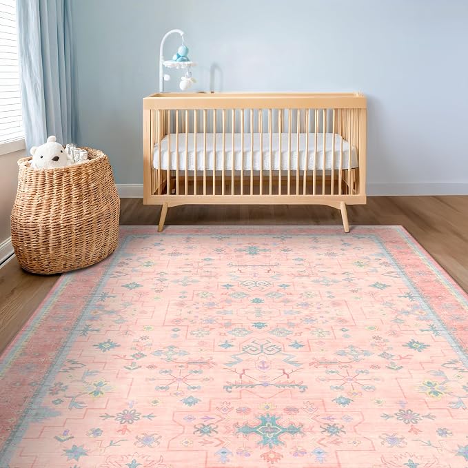 Pink Rugs for Bedroom Girls, 5x7 Washable Area Rug for Living Room Nursery Kids - Image 6