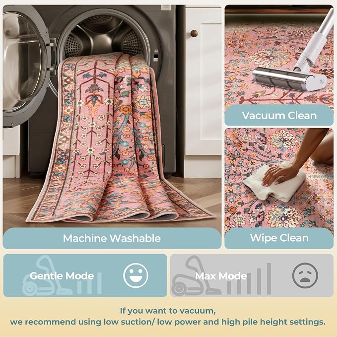 Kokia Boho Vintage Floral Area Rugs, Washable Oriental Botanical Rugs - Image 6