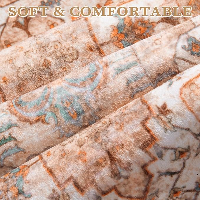 SERISSA 4x6 Boho Bedroom Rug, Washable Non Slip Vintage Peach Cream Area Rugs - Image 4
