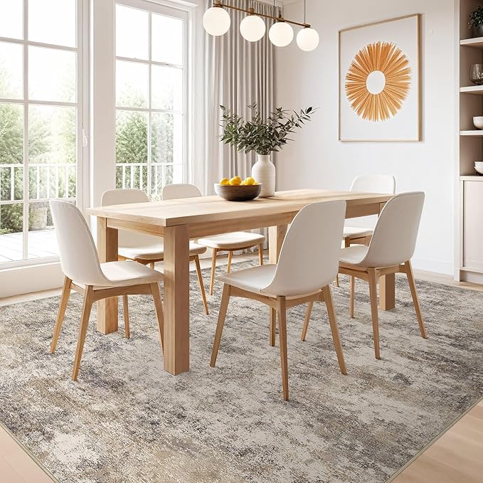 Nakagishi 10x14 Area Rugs Living Room: Washable Abstract Large Neutral Soft Rug - Image 5
