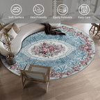 Easy-Going Round Rug 6ft Area Rug Washable Floral Circle Rugs - Image 4