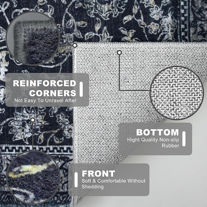 KILOCOCO Area Rug 4x6 Entryway Rug Washable Printed Vintage Floral Rubber - Image 5
