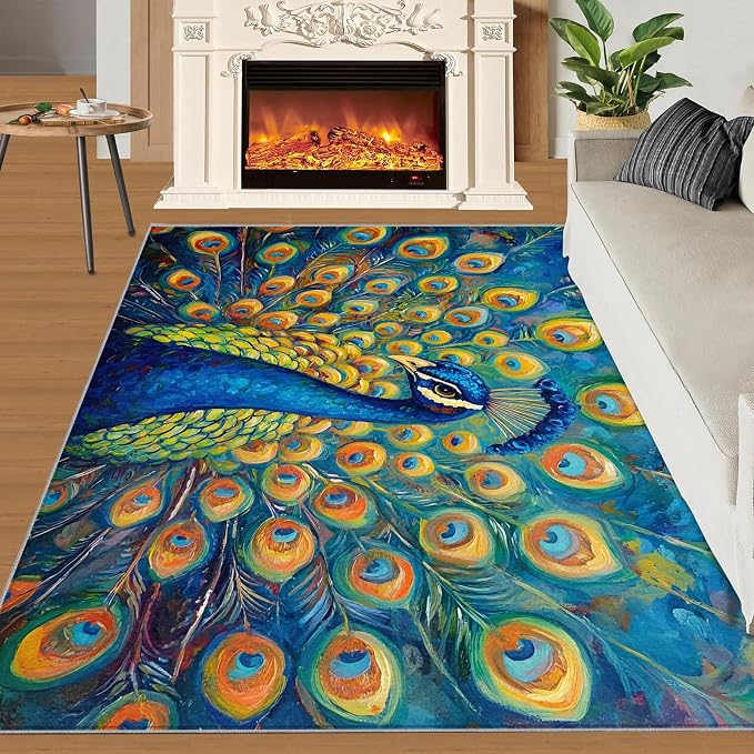 Peacock Area Rug 6x9-6x9 Rug, Wonderful Peacock Rugs - Image 3