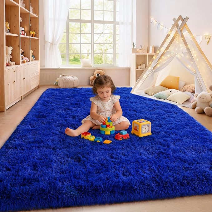 Blue Fluffy Area Rugs for Bedroom, Soft Shaggy Carpets for Living Room - Image 5