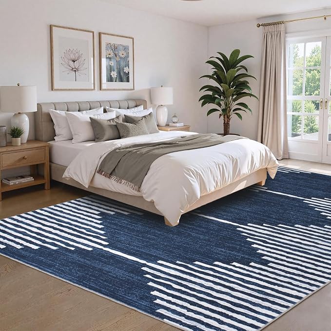HelloTree Area Rug for Living Room 9x12 Washable Geometric Moroccan Rug Stripe - Image 3