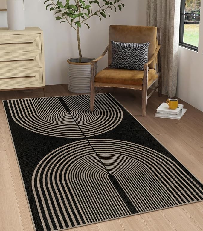 Easy Jute Rainbow Area Rug, 3x5 Black Indoor Outdoor Entryway Rug Washable by Rugalia