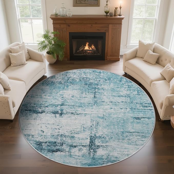 Round 4ft Area Rug Modern Abstract Washable by FLYRUGGO