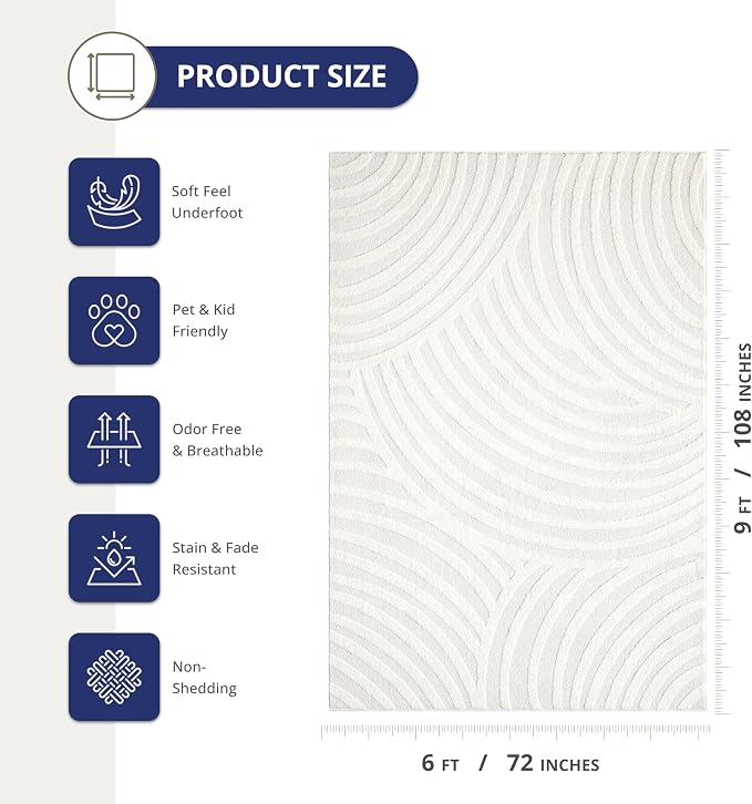 Abani Nomad Cream Tone-on-Tone Area Rug 6' x 9' - Image 2