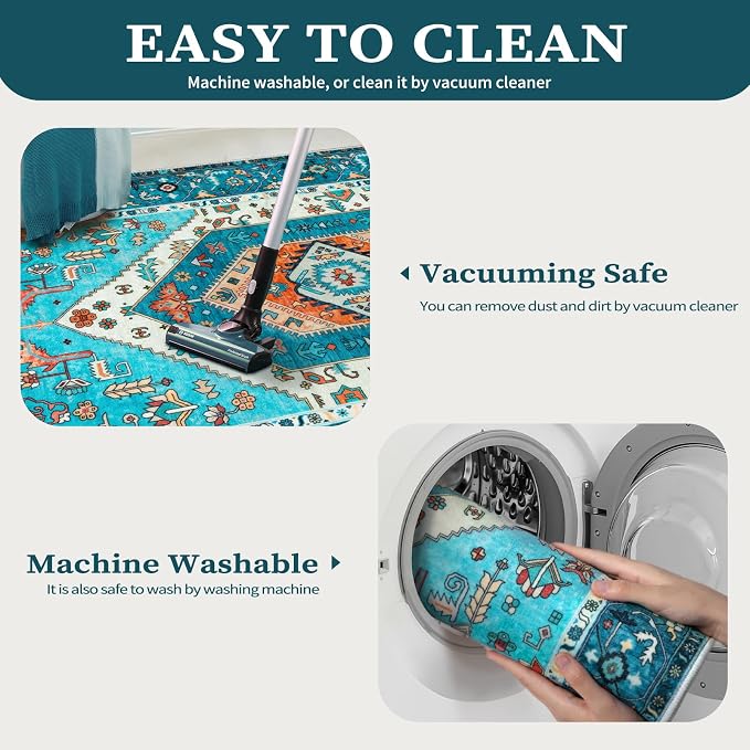 SERISSA Boho Rugs for Entryway, 2x3 Blue Entryway Rug Non-Slip Washable Small - Image 2