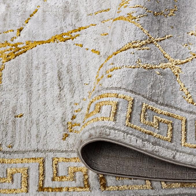 GLORY RUGS Area Rugs Marble 2x7 Cream Gold Carpet Modern Abstract Rug Living - Image 4