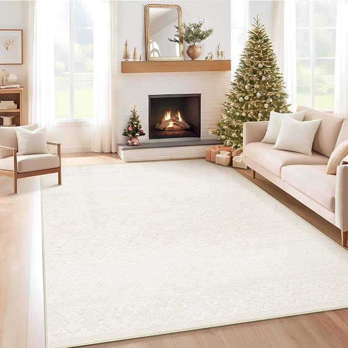 5x7 Area Rugs Living Room: Washable Boho Geometric Moroccan Rug Neutral Modern by pmtsns