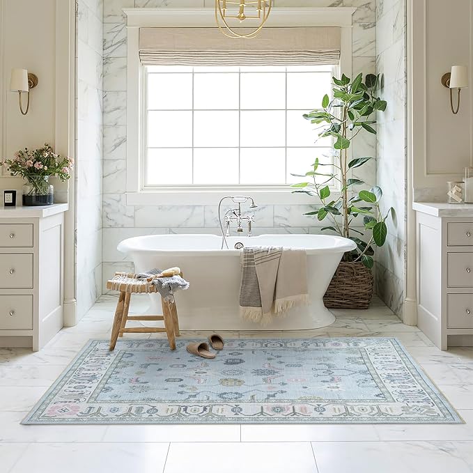 Fame Living Cream Blue Oushak Rug, Extra Large Area Rugs - Image 9