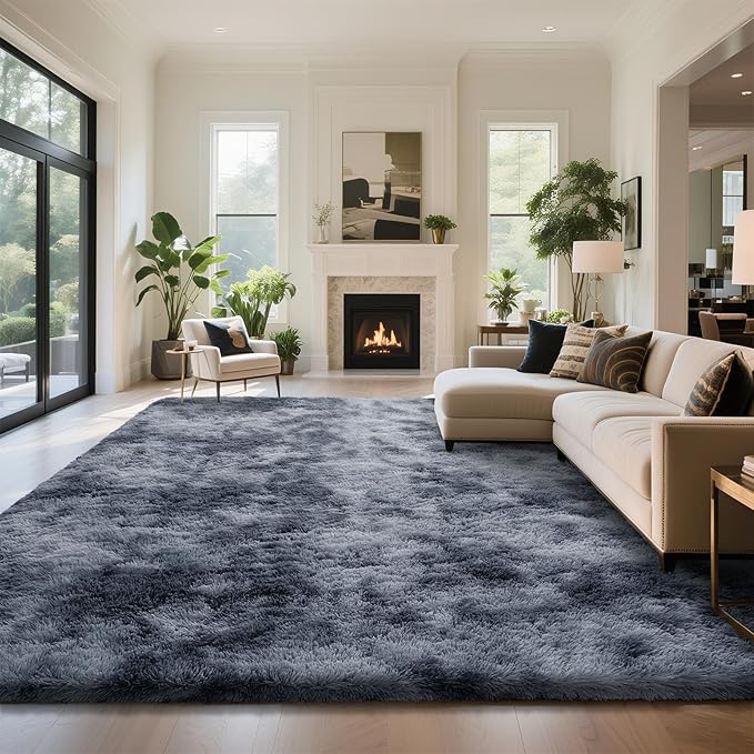Fluffy Rug Shaggy Area Rug, Mottling Dark Grey 10x14 Area Rugs by Yongyangjuxi
