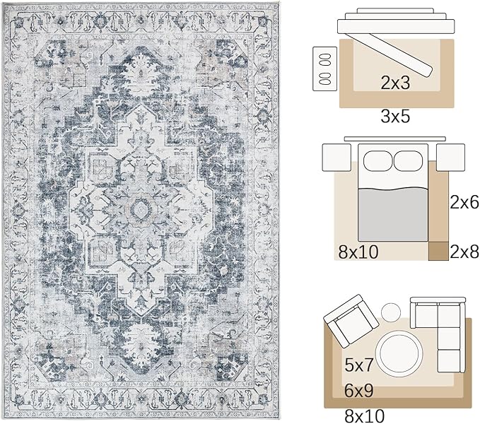 jinchan Kelda Living Room Area Rug 10x12 Washable Rug Vintage Indoor Large - Image 2