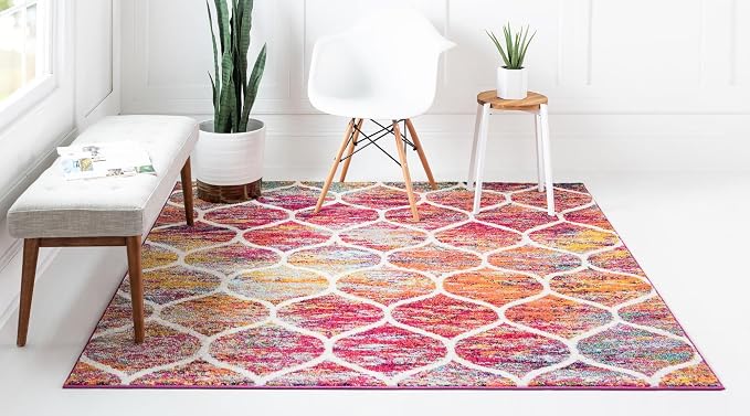 Rugs.com Lattice Frieze Collection Rug – 7' Square Multi Medium Rug Perfect - Image 6