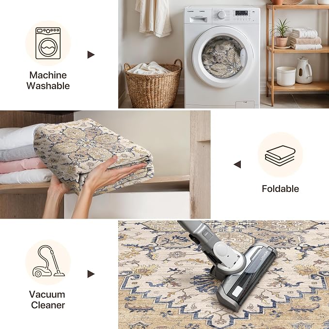 GENIMO 8X10 Area Rugs for Living Room, Machine Washable Vintage Floor Cover - Image 4