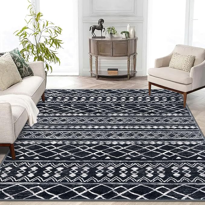 KUTA Area Rug 5x7 Black, Washable Boho Large Living Room Moroccan Rugs Non-Slip by KUTA