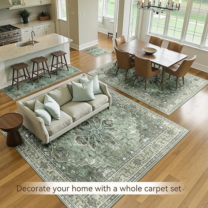 Area Rugs 5'x7' Washable Non-Slip, Floral Vintage Distress Print Pattern - Image 4