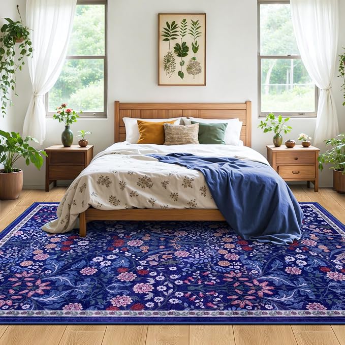 10x12 Area Rugs for Living Room: Floral Washable Rug Vintage Large Soft Boho - Image 3