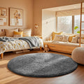 Ophanie Round Rug 4Ft Grey Circle Area Rugs, Fluffy Fuzzy Small Bedroom Carpet by Ophanie