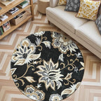Lahome Floral Black Round Rugs - 3Ft Washable Round Area Rug Non-Slip Small - Image 8