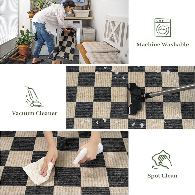 LIVEBOX 9x12 Area Rugs for Living Room, Checkered Non-Slip Washable Rugs - Image 7