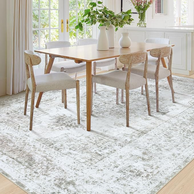 Area Rug 8x10 Living Room Rug, Machine Washable Vintage Distressed Medallion - Image 3