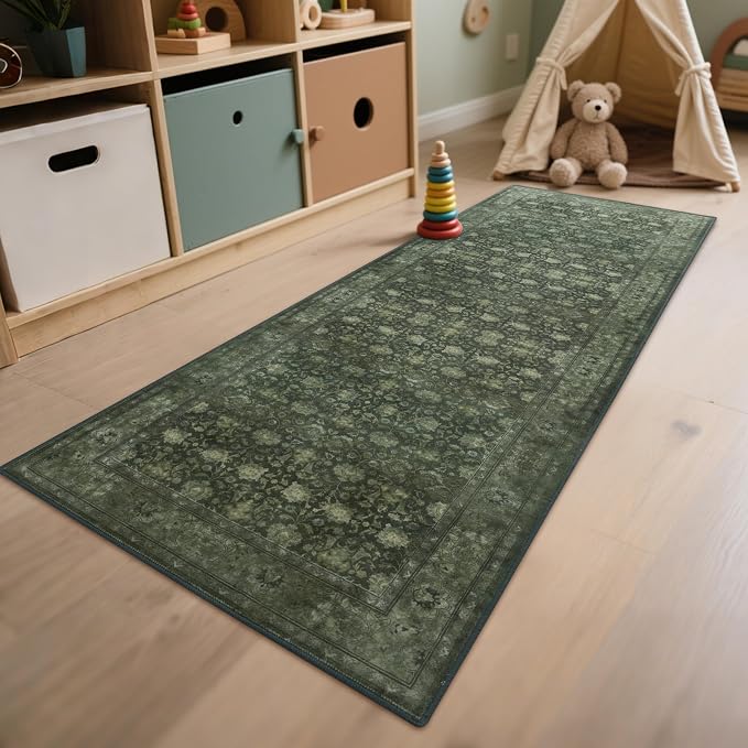 2'6x8' Washable Runner Rug for Hallway, Non Slip Vintage Floral Long Carpet - Image 8