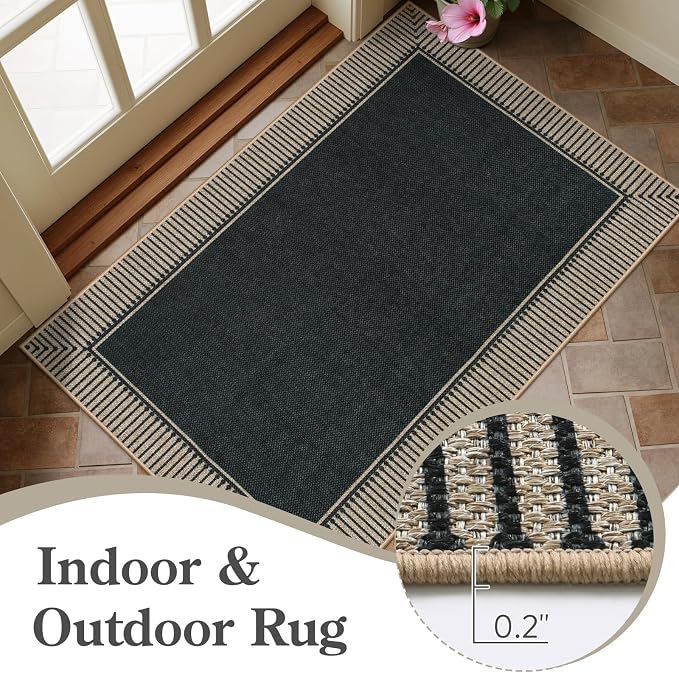Moynesa Striped Border Easy Jute Outdoor Patio Rug 3x5, Washable Entryway Rug - Image 6