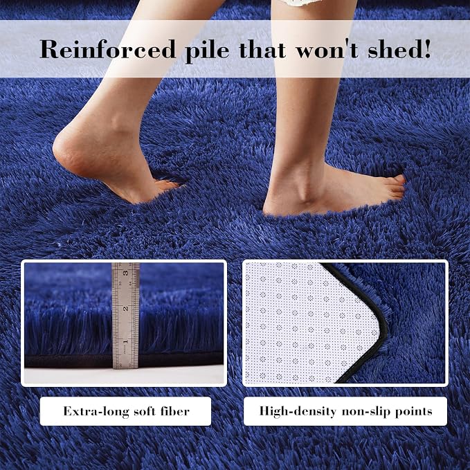 Blue Fluffy Rug Shaggy Area Rug, 8x10 Area Rugs - Image 6