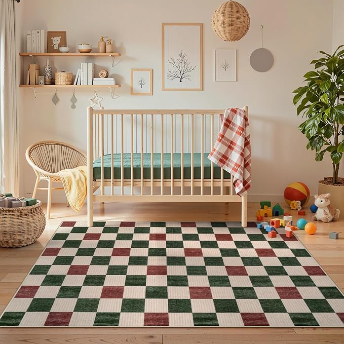 Machine Washable 5x7 Area Rugs for Living Room Clearance Checkered, Non Slip - Image 6