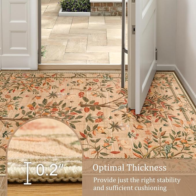 Morebes Boho Floral Runner Rug Non Slip, Washable Flower Long Bathroom Rugs - Image 6
