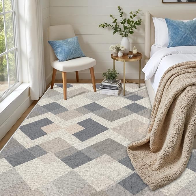 Modern Area Rug Living Room Rugs 7x10, Minimalist Soft Boho Geometric Rug - Image 3