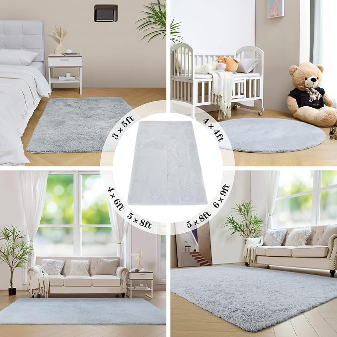 duduta 6x9 ft Grey Rectangle Fluffy Rug, Shag Fuzzy Plush Carpet - Image 6
