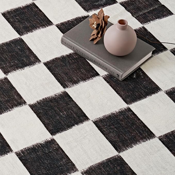 EVERGRACE Checkered Plaid Area Rug 8x10, Soft Fuzzy Faux Wool Rugs Washable - Image 6