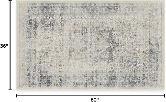 RUGGABLE Washable Vintage Area Rug – Kamran Blue Quartz 3x5, Stain-Resistant - Image 3