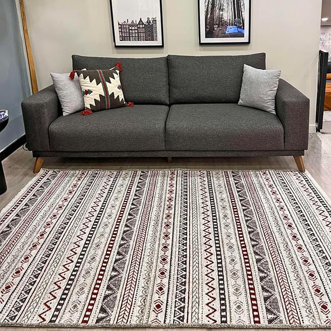 Alfa Rich 5x8 Red Burgundy White Gray Washable Area Rugs - Image 7