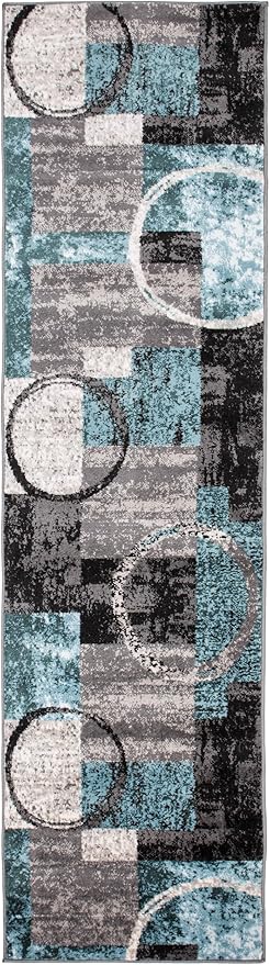 Rugshop Contemporary Circle Design Runner Rug, Non-Shedding Carpet - Image 2