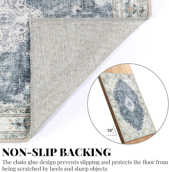 MUJOO Hallway Runner Rug 2'x8' Blue Grey Long Rug Runners Boho Machine Washable - Image 4