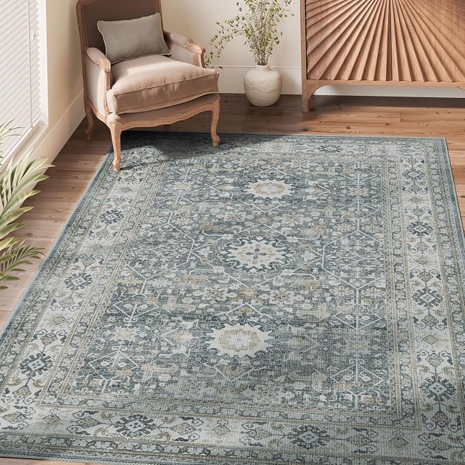 jinchan Area Rug 4x6 Washable Bedroom Rug Vintage Distressed Gray Multi Floral by JINCHAN