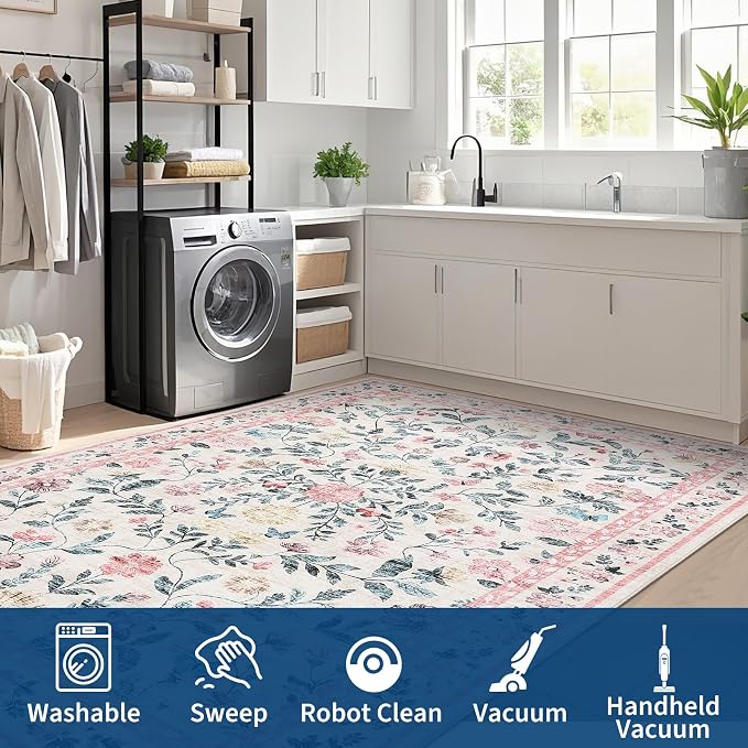 GarveeHome Washable Rug 6 x 9, Low Pile Farmhouse Floral Rug, Non-Shedding - Image 2